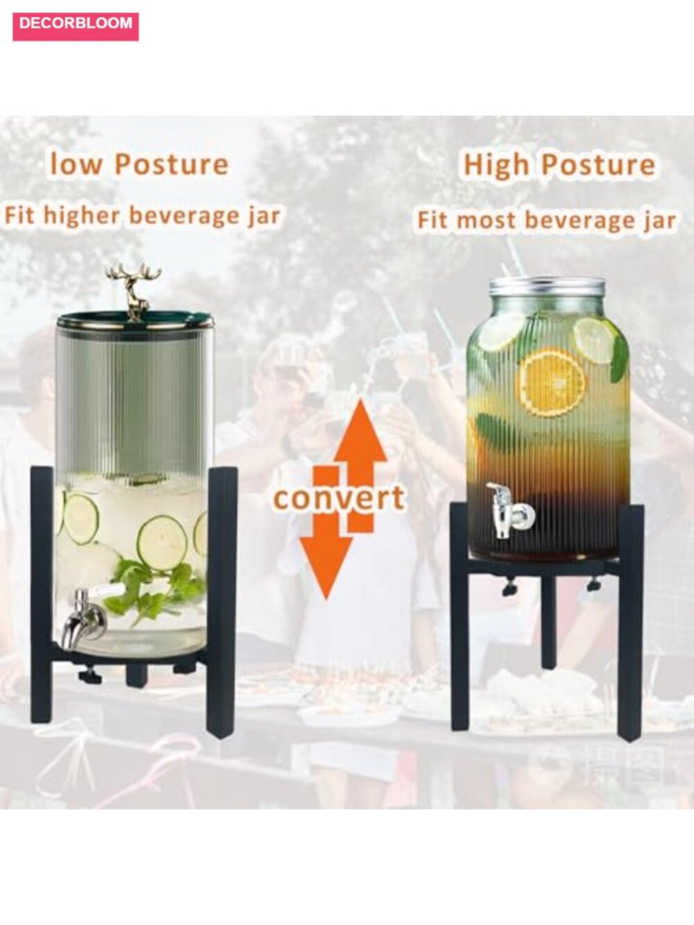 Adjustable Beverage Dispenser Stand for Party, Fits 1-3.5 Gallon Drinks, Steel - Picture 5 of 6